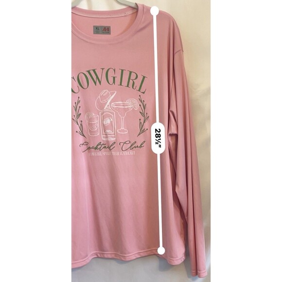 A4 Shirt Long Sleeve Cowgirl Cocktail Club Pink Green White Women’s Size XL - Picture 5 of 6